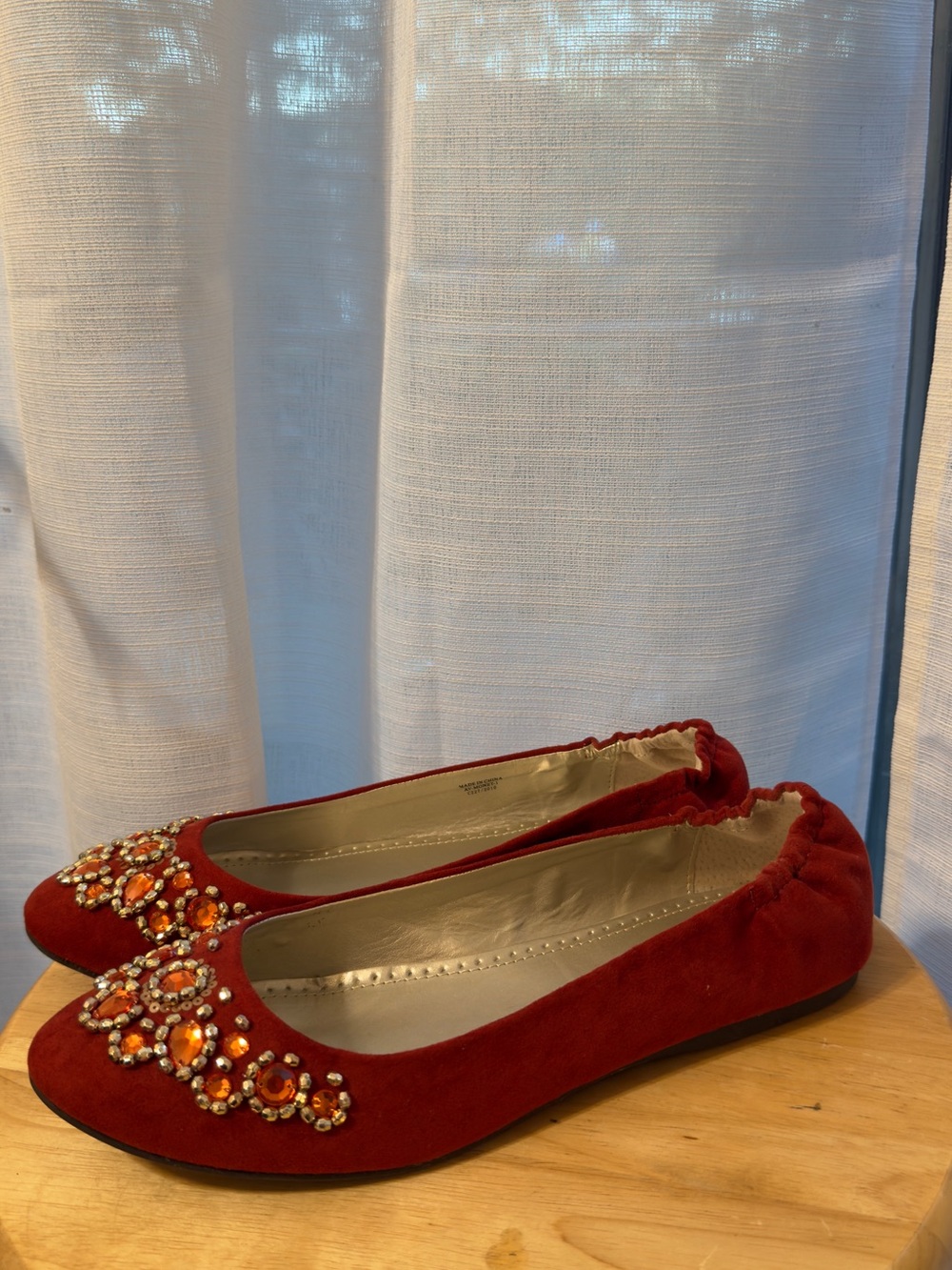 Women's Red Jeweled Ballet Flats Size 10